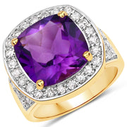 Bids.com 6.80 Carat Genuine Amethyst and White Diamond .925 Sterling Silver Ring Rings