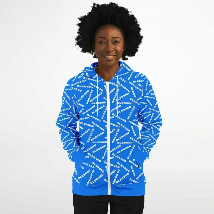 BLESSED Blue Fashion Zip-Up Hoodie