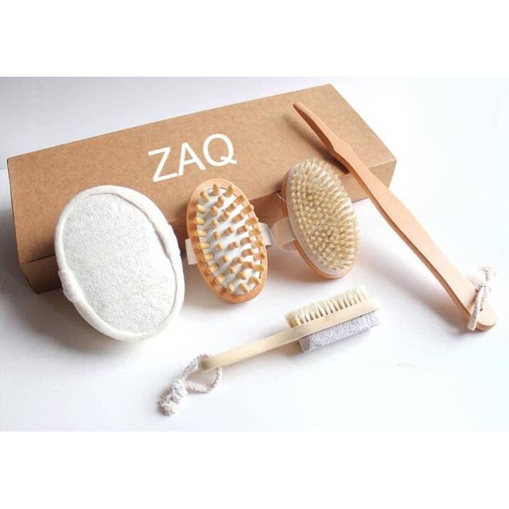 ZAQ Skin & Body Luxuriate in the Best Shower & Bath Spa Set: Dry Brush, Stone Brush, Loofah Sponge