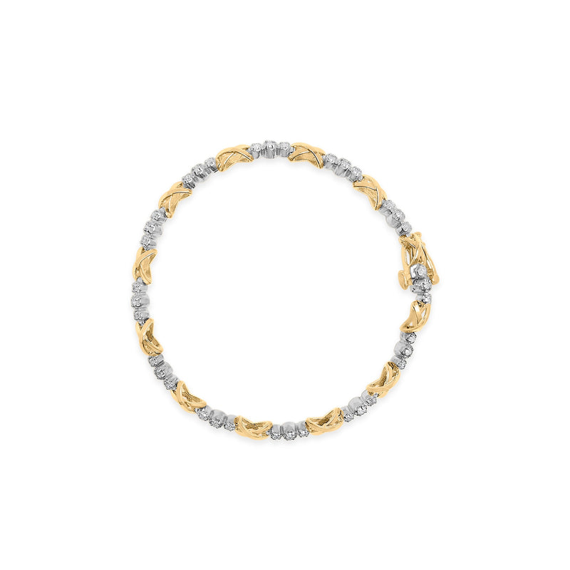Bids.com 10K Two-Tone Gold 1/2 Cttw Diamond Alternating 3 Stone and X-Link 7" Bracelet (I-J Color, I2-I3 Clarity) Bracelets
