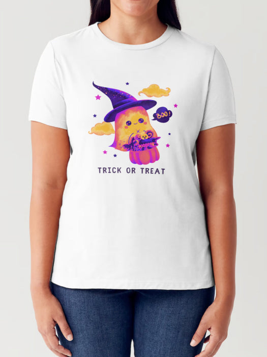 TRICK OR TREAT Ghost Graphic Short Sleeve Tubular T-Shirt