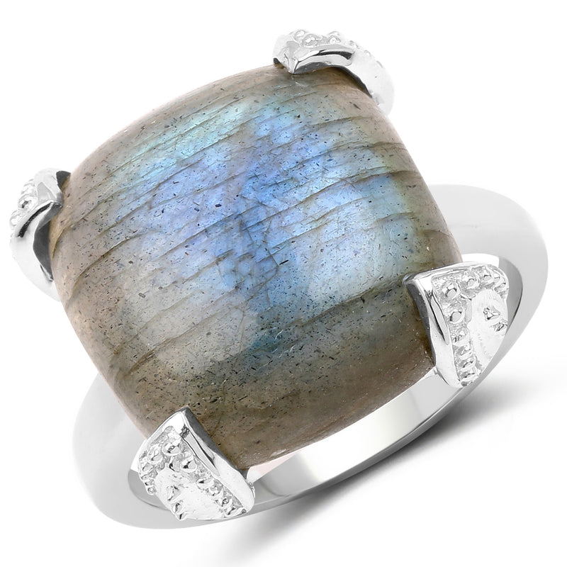 Bids.com 16.95 Carat Genuine Labradorite .925 Sterling Silver Ring Rings