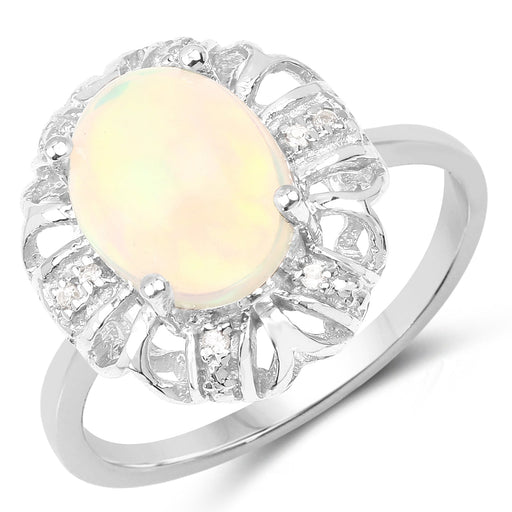 Bids.com 1.73 Carat Genuine Ethiopian Opal & White Topaz .925 Sterling Silver Ring Rings