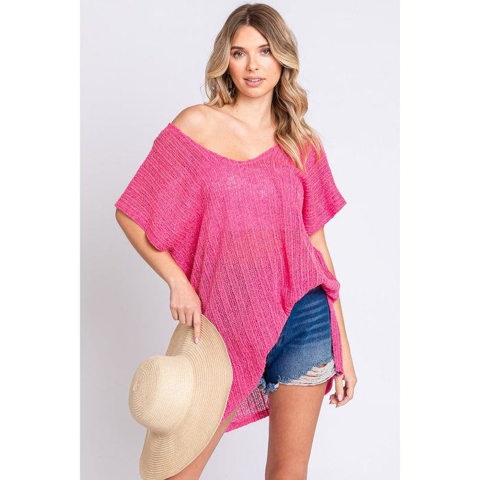 GeeGee Short Sleeve Side Slit Knit Cover Up Dress