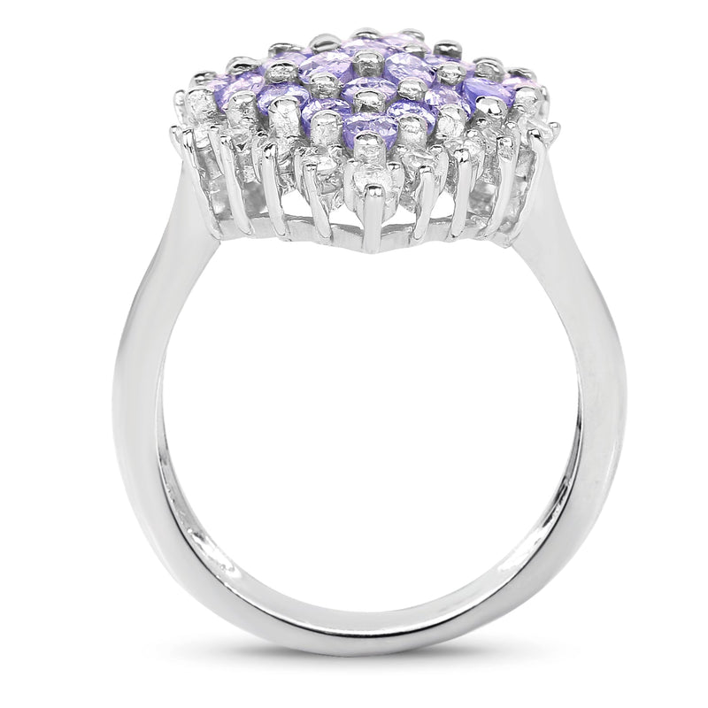 Bids.com 2.40 Carat Genuine Tanzanite and White Topaz .925 Sterling Silver Ring Rings