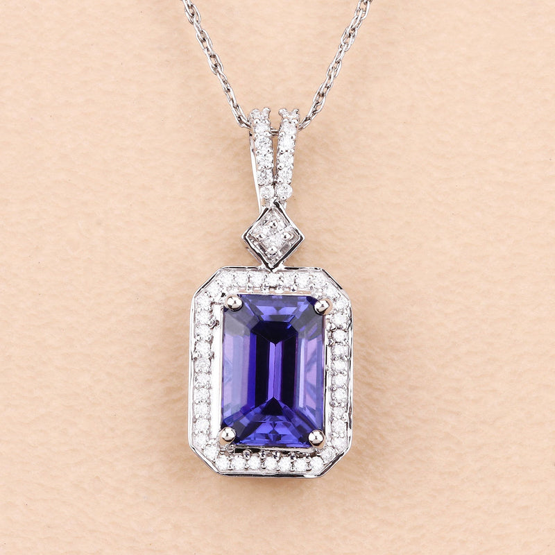 Bids.com 2.56 Carat Genuine Tanzanite and White Diamond 14K White Gold Pendant Pendants