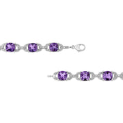 Bids.com .925 Sterling Silver 7mm Cushion Cut Amethyst Gemstone and Diamond Tennis Link Bracelet (I-J Color, I1-I2 Clarity) - Size 7" Bracelets