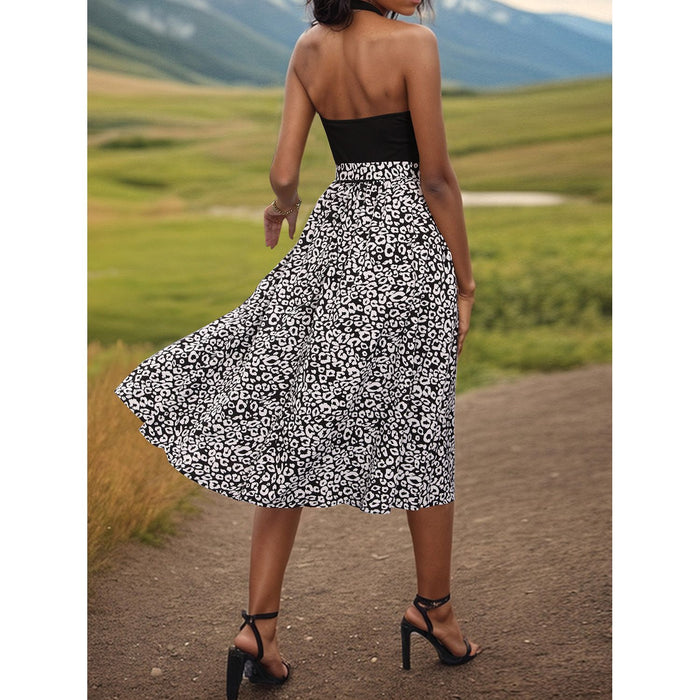 Leopard Halter Neck Midi Dress