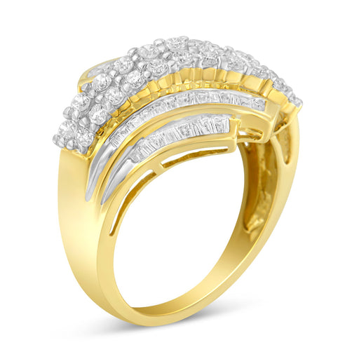 Bids.com 10K Yellow Gold 1.0 Cttw Round & Baguette Cut Diamond 64 Stone Bypass Style Channel Set Modern Statement Ring (H-I Color, SI1-SI2 Clarity) - Size 6 Rings