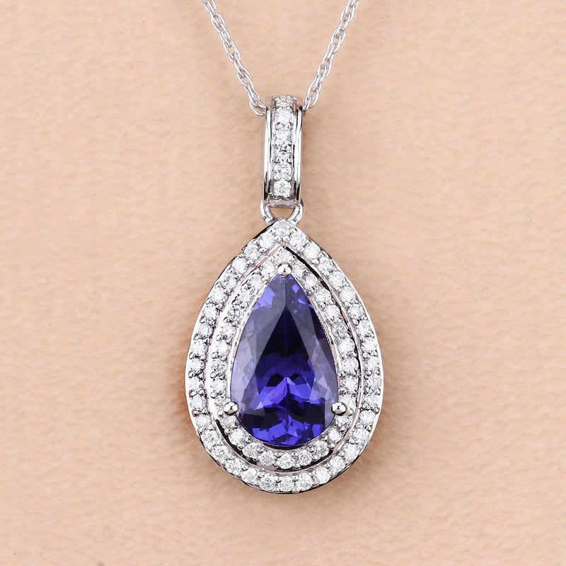 Bids.com 2.56 Carat Genuine Tanzanite and White Diamond 14K White Gold Pendant Pendants
