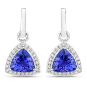 Bids.com 3.86 Carat Genuine Tanzanite and White Diamond 14K White Gold Earrings Earrings