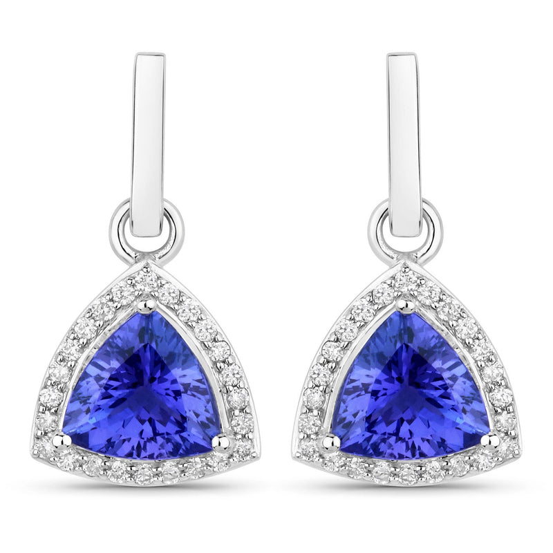 Bids.com 3.86 Carat Genuine Tanzanite and White Diamond 14K White Gold Earrings Earrings