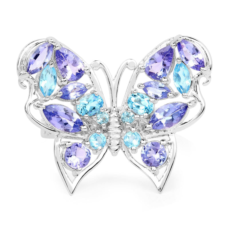 Bids.com 3.60 Carat Genuine Tanzanite and Swiss Blue Topaz .925 Sterling Silver Ring Rings