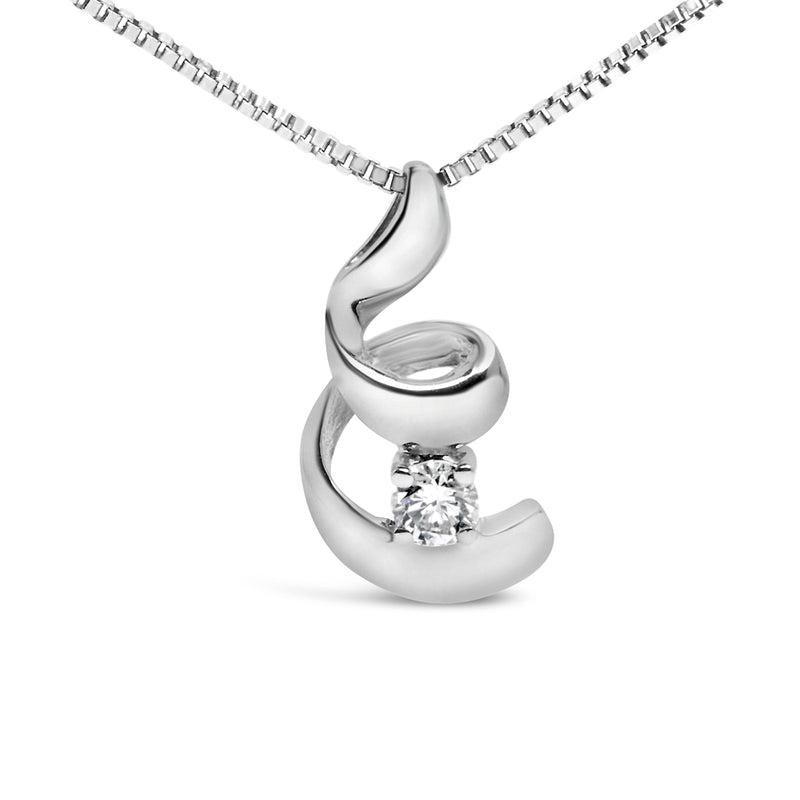 Bids.com 10K White Gold 1/10 Cttw Diamond Solitaire Spiral 18" Pendant Necklace (I-J Color, I2-I3 Clarity) Necklaces