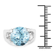 Bids.com 7.21 Carat Genuine Blue Topaz and White Cubic Zirconia .925 Sterling Silver Ring Rings