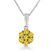Bids.com .925 Sterling Silver 1/2 Cttw Prong Set Treated Green Diamond Floral Cluster 18" Pendant Necklace (Green Color, I1-I2 Clarity) Necklaces