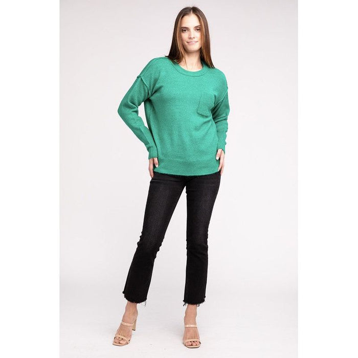 Melange Hi-Low Hem Round Neck Sweater