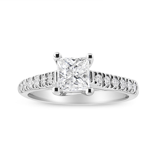 Bids.com 14K White Gold 1 1/5 Cttw 4-Prong Set Princess Diamond Classic Engagement Ring (I1-I2 Color, H-I Clarity) Ring Size 7 Rings