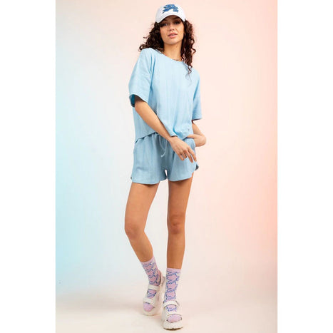 Textured Round Neck Top and Shorts Set