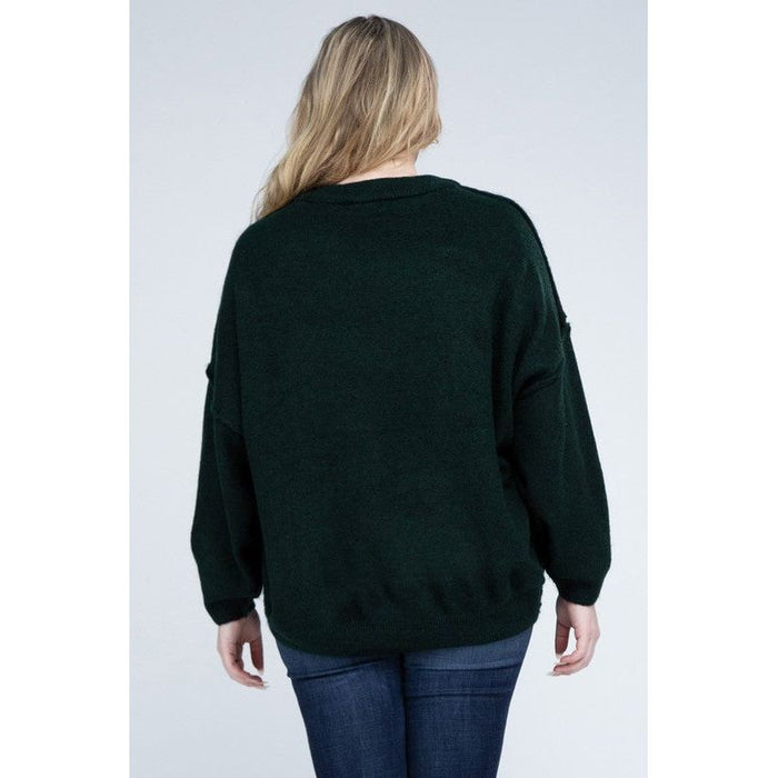 Plus Oversized Round Neck Raw Seam Melange Sweater