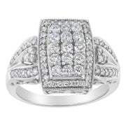 Bids.com 10K White Gold 1.0 Cttw Diamond Rectangular Cushion Shaped Cluster Halo Flared Band Cocktail Fashion Ring (H-I Color, SI2-I1 Clarity) - Size 7 Rings