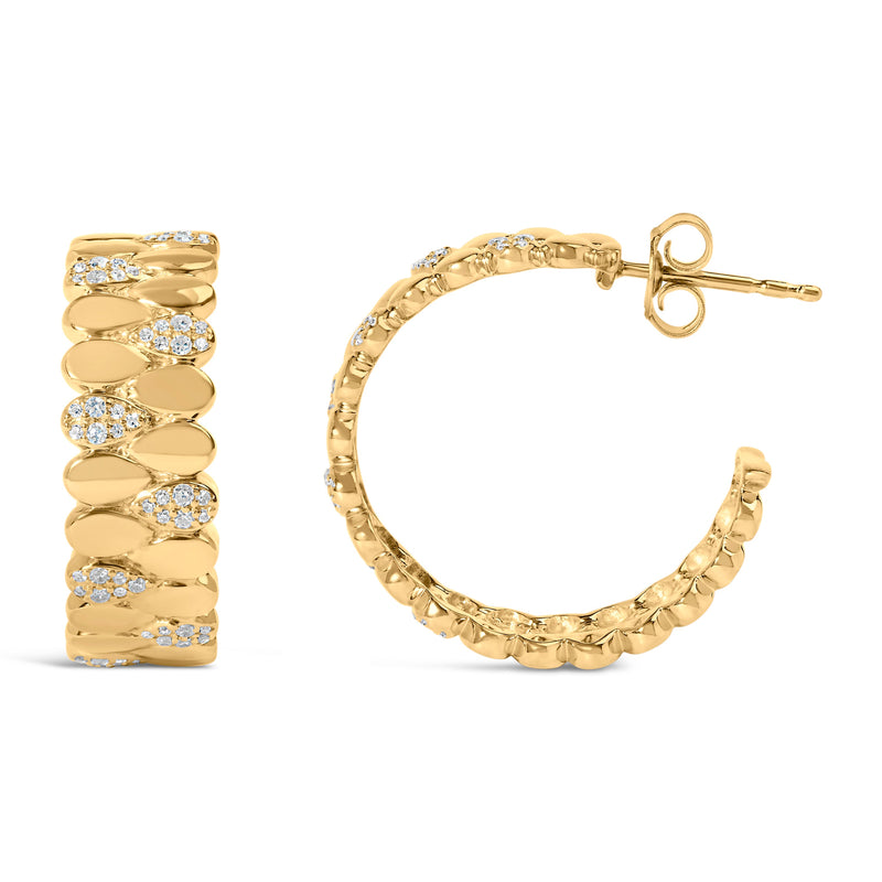 Bids.com 14K Yellow Gold Plated .925 Sterling Silver 3/8 Cttw Diamond Pave Pear Link J Hoop Earrings (H-I Color, I1-I2 Clarity) Earrings