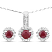 Bids.com 2.17 Carat Genuine Ruby and White Topaz .925 Sterling Silver Jewelry Set Jewelry Sets