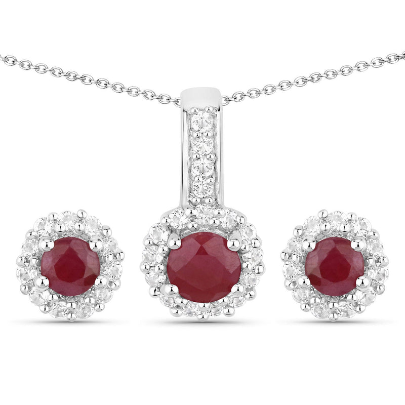 Bids.com 2.17 Carat Genuine Ruby and White Topaz .925 Sterling Silver Jewelry Set Jewelry Sets