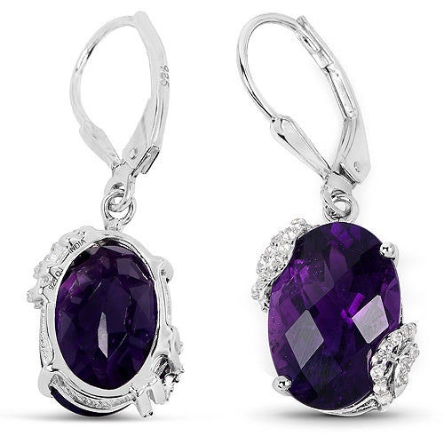Bids.com 10.18 Carat Genuine Amethyst and White Topaz .925 Sterling Silver Earrings Earrings