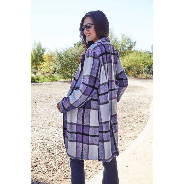 Plaid Button Up Lapel Collar Coat