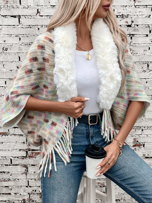 Fringe Fuzzy Open Front Poncho