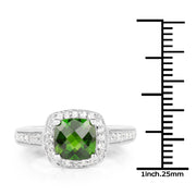 Bids.com 1.67 Carat Genuine Chrome Diopside & White Topaz .925 Sterling Silver Ring Rings