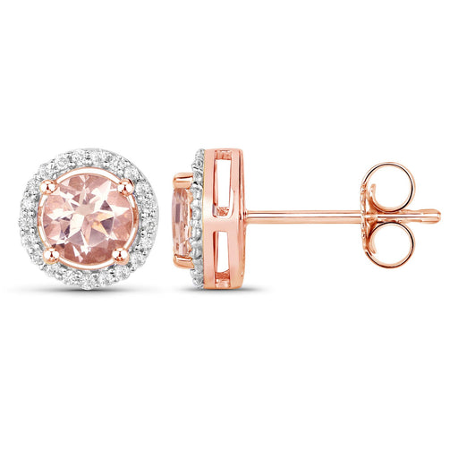 Bids.com 0.93 Carat Genuine Morganite and White Diamond 14K Rose Gold Earrings Earrings