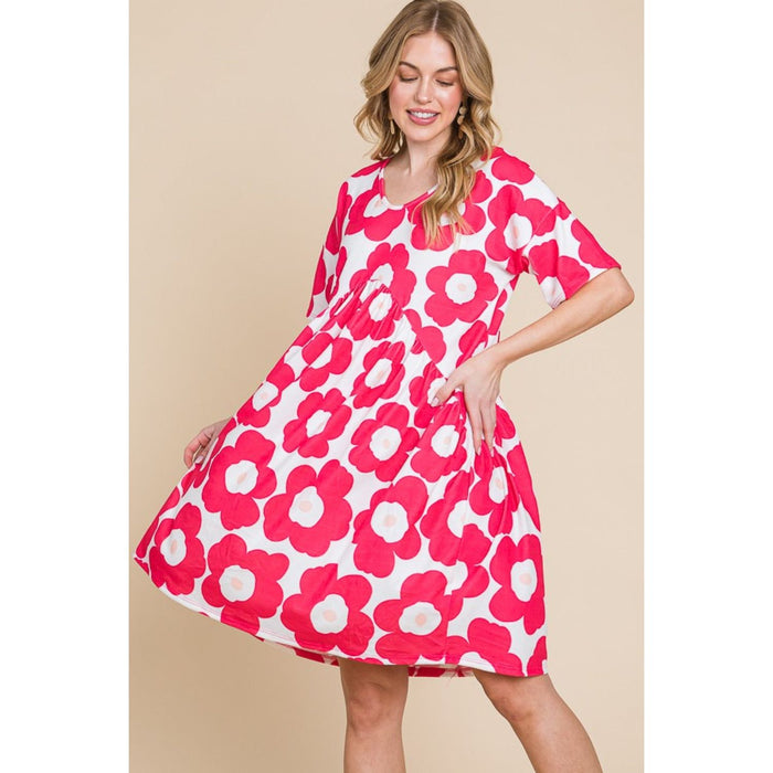 BOMBOM Flower Print Ruched Dress