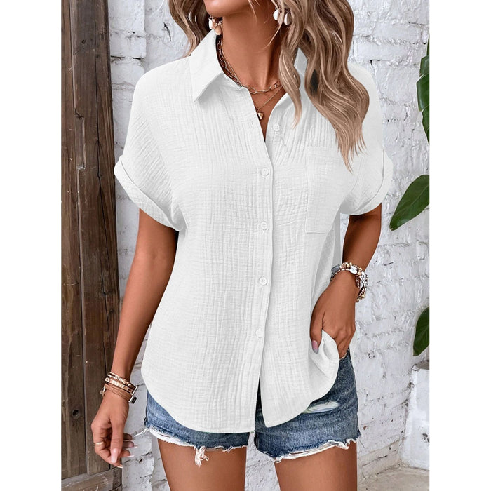 Textured Button Up Short Sleeve Shirt