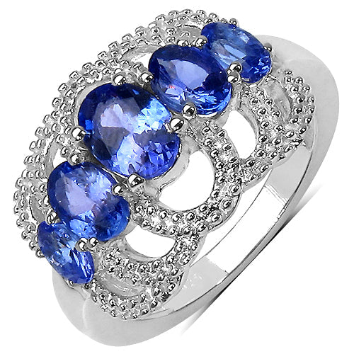 Bids.com 2.13 Carat Genuine Tanzanite .925 Sterling Silver Ring Rings
