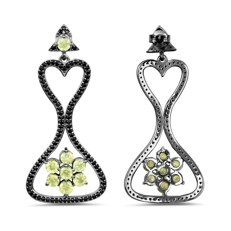Bids.com 6.93 Carat Genuine Peridot and Black Spinel .925 Sterling Silver Earrings Earrings
