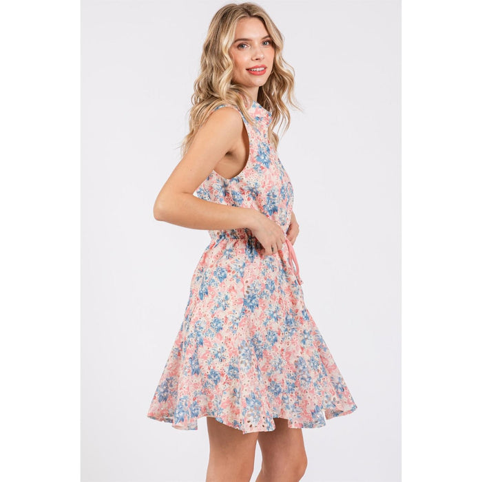 GeeGee Floral Eyelet Sleeveless Mini Dress