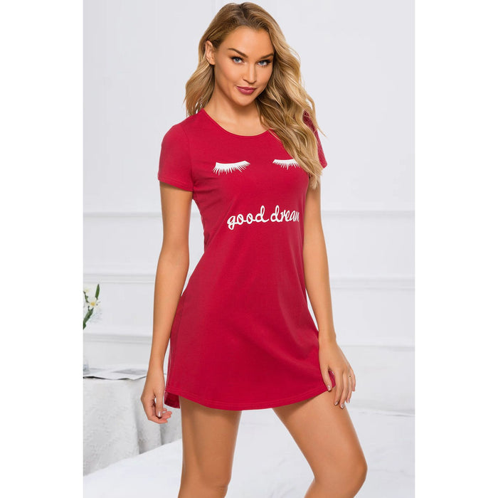 Graphic Round Neck Short Sleeve Lounge Dress