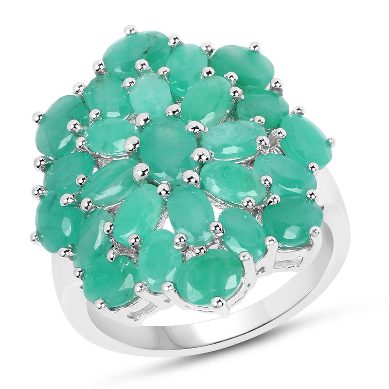 Bids.com 5.88 Carat Genuine Emerald .925 Sterling Silver Ring Rings