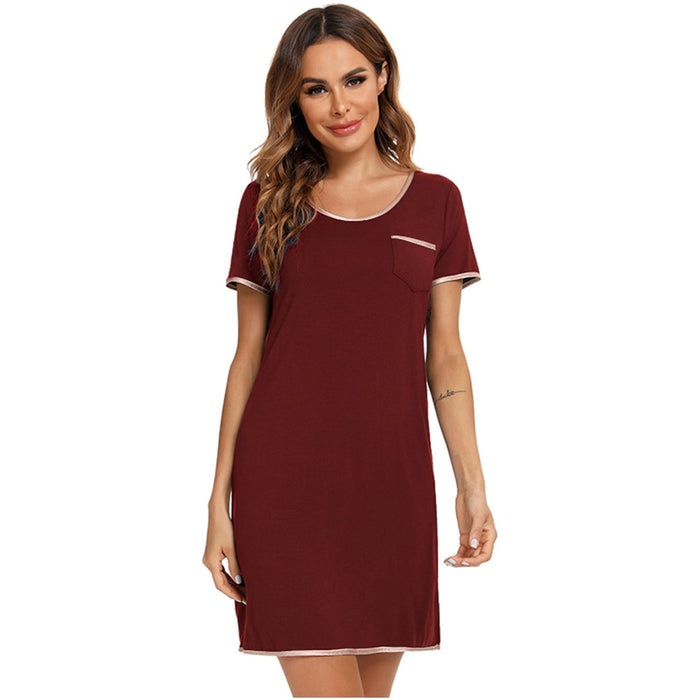 Contrast Trim Pocketed Round Neck Lounge Dress