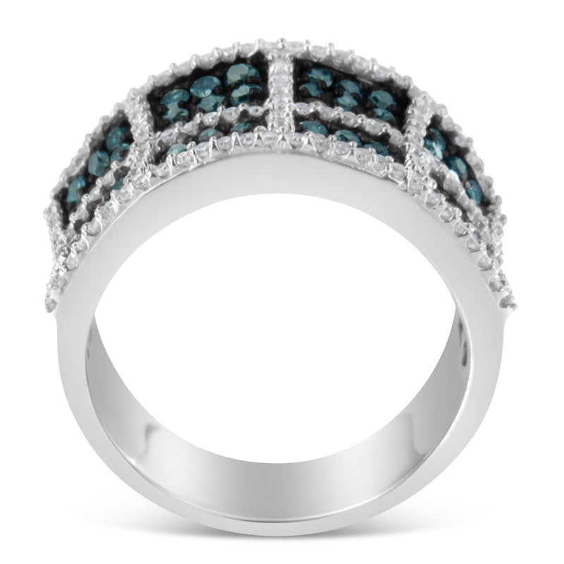 Bids.com 14K White Gold White and Treated Blue Diamond Cocktail Ring (1 1/2 Cttw, H-I Color, I1-I2 Clarity) - Size 6 Rings