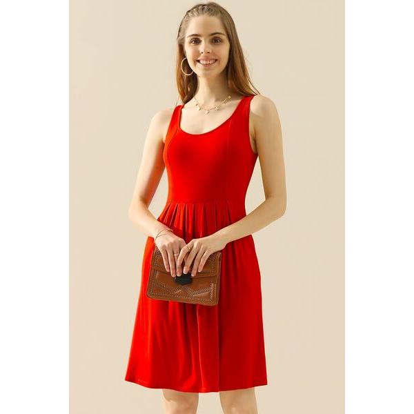 Doublju Round Neck Ruched Sleeveless Dress with Pockets