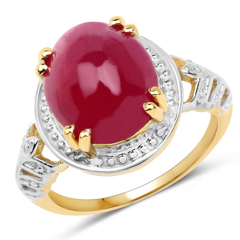 Bids.com 14K Yellow Gold Plated 4.46 Carat Genuine Glass Filled Ruby .925 Sterling Silver Ring Rings