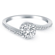 Bids.com 14k White Gold Bypass Swirl Diamond Halo Engagement Ring Rings