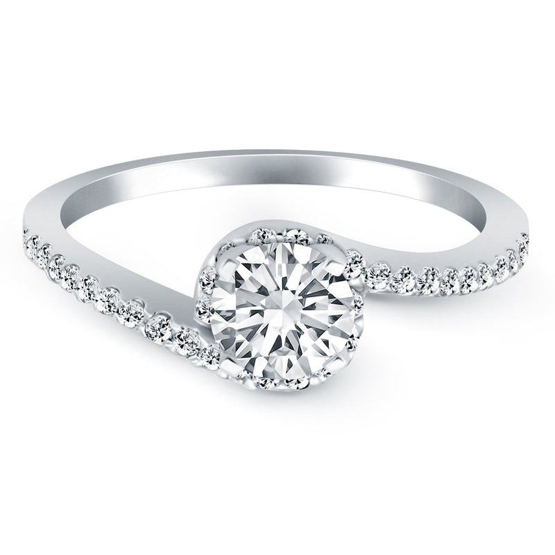 Bids.com 14k White Gold Bypass Swirl Diamond Halo Engagement Ring Rings