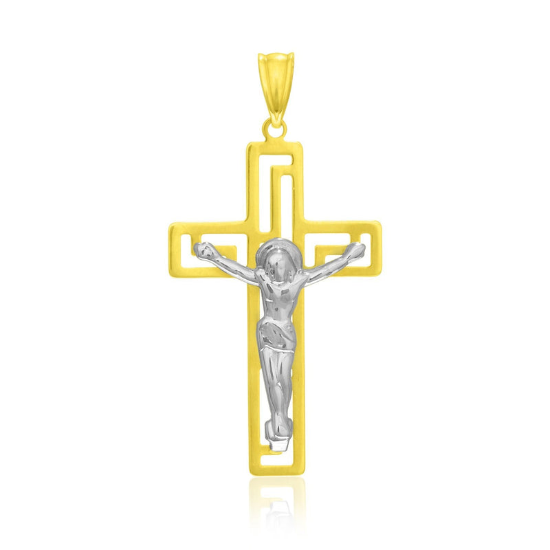Bids.com 14k Two-Tone Gold Cross with Figure Pendant Pendants