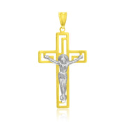 Bids.com 14k Two-Tone Gold Cross with Figure Pendant Pendants