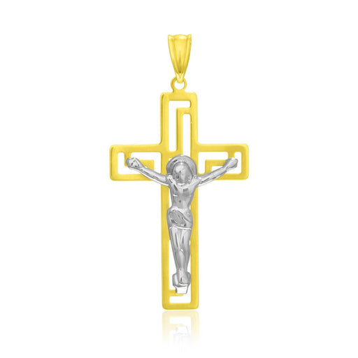 Bids.com 14k Two-Tone Gold Cross with Figure Pendant Pendants