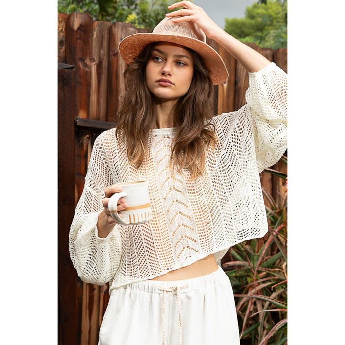 POL Openwork Balloon Sleeve Knit Cover Up